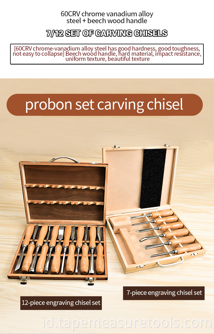 Probon Berbagai Gaya CRV Warna Ganda Durable Woodwork Wood Carving Pahat Set